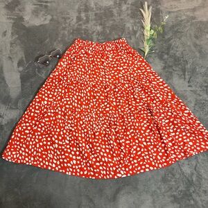 Red Polka Tiered Maxi Skirt with Elastic Waist